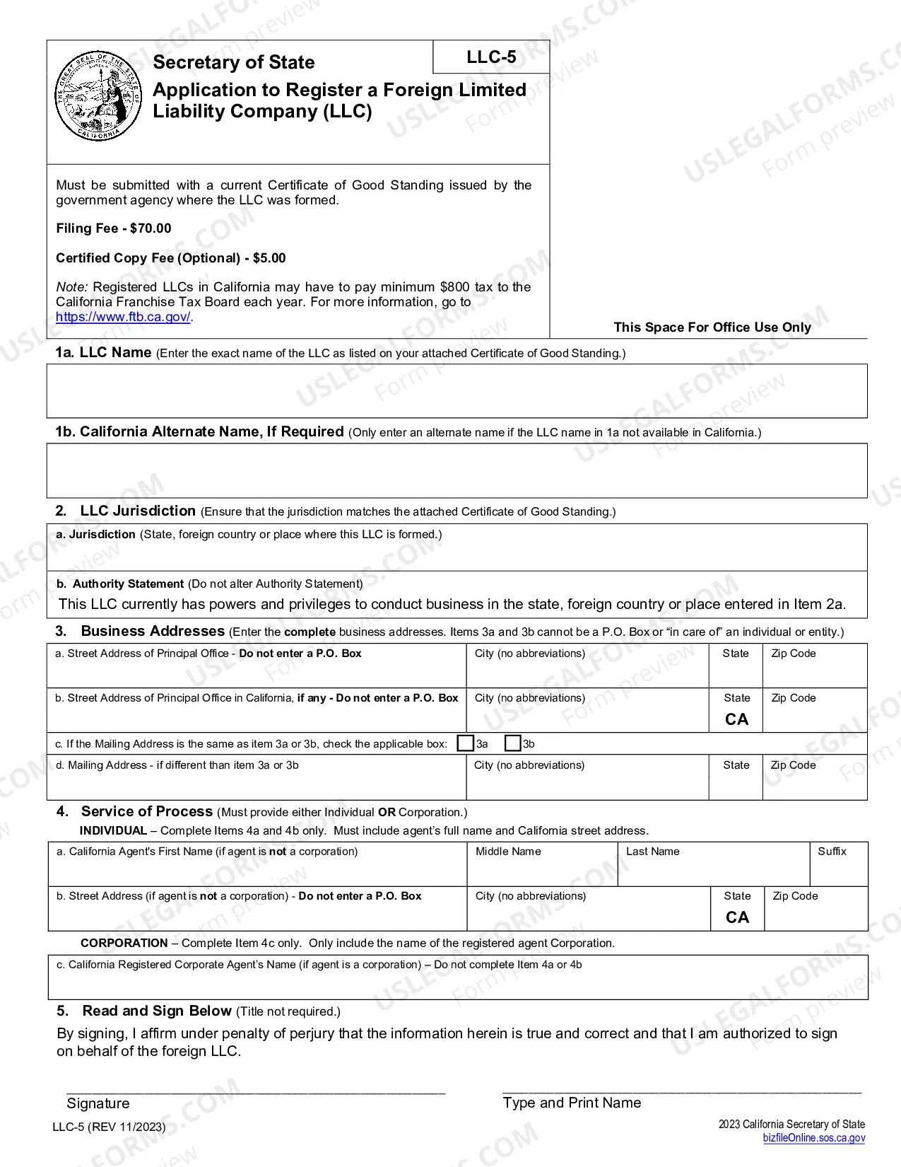 Preview California Registration of Foreign Corporation