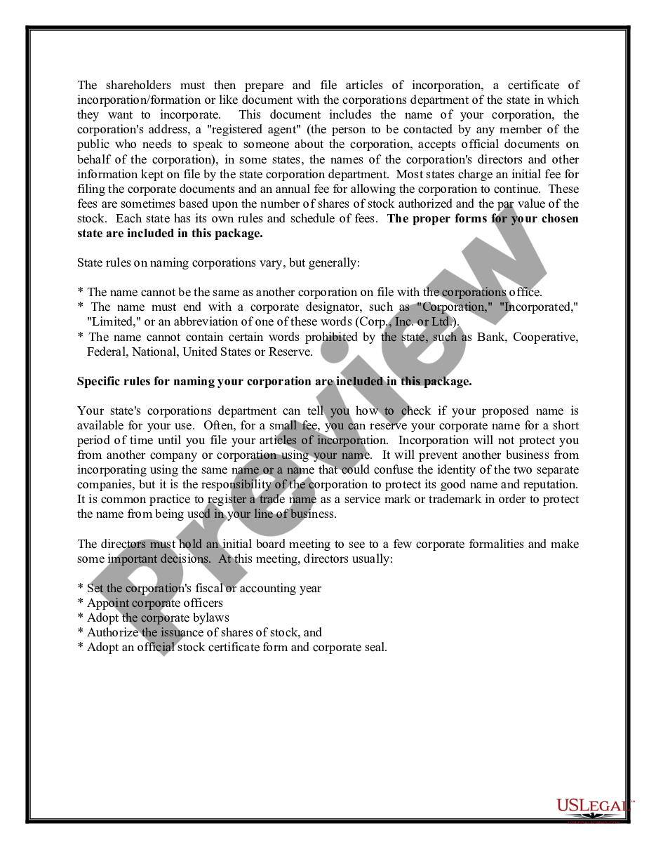 page 2 California Business Incorporation Package to Incorporate Corporation preview