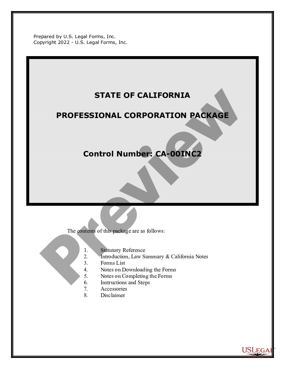page 0 Professional Corporation Package for California preview