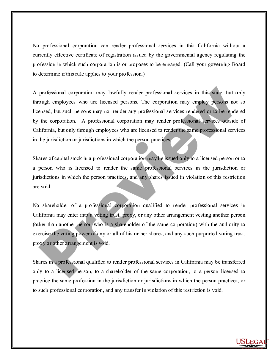 page 3 Professional Corporation Package for California preview