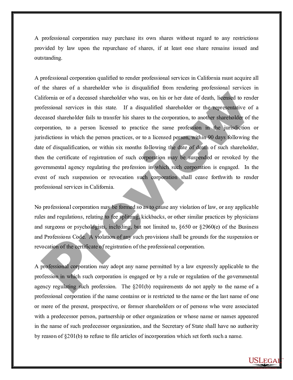 page 4 Professional Corporation Package for California preview
