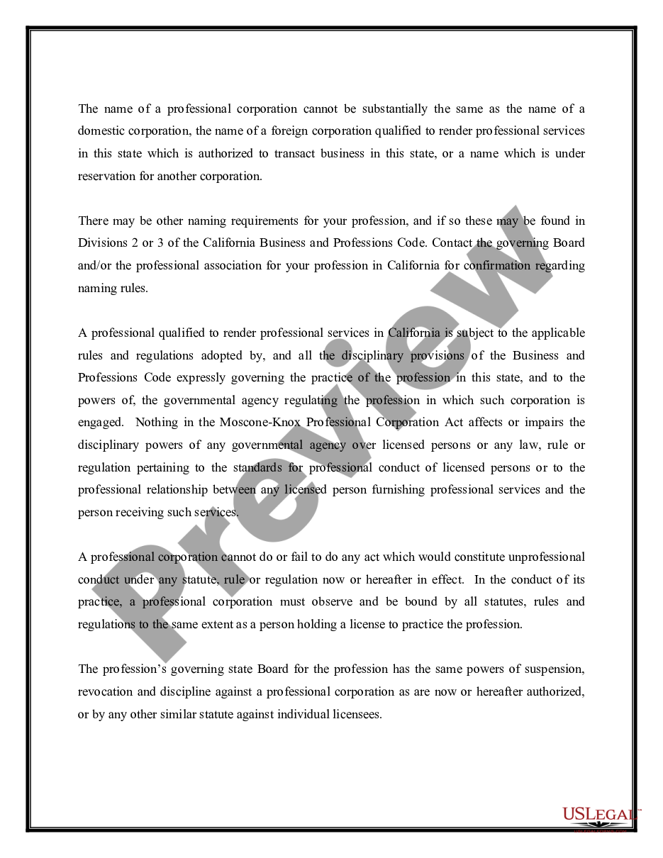 page 5 Professional Corporation Package for California preview