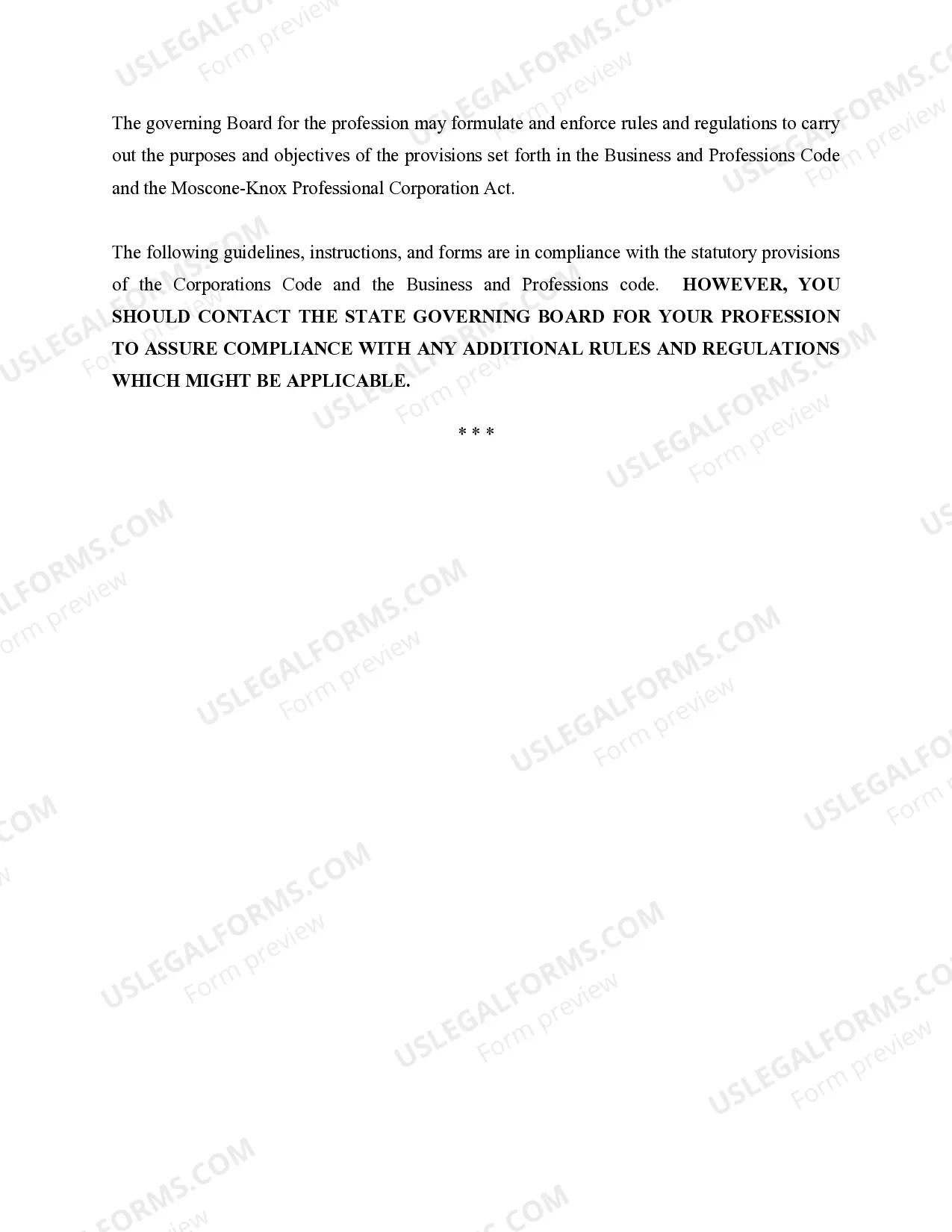 Preview Professional Corporation Package for California