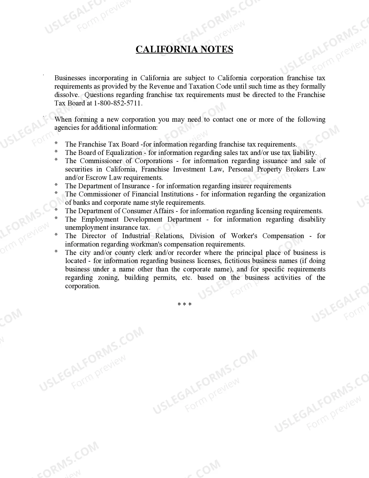 Preview Professional Corporation Package for California