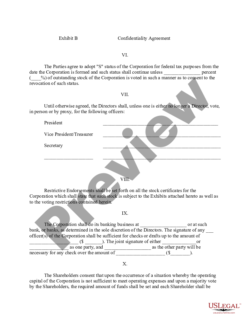 California PreIncorporation Agreement Shareholder Agreement US