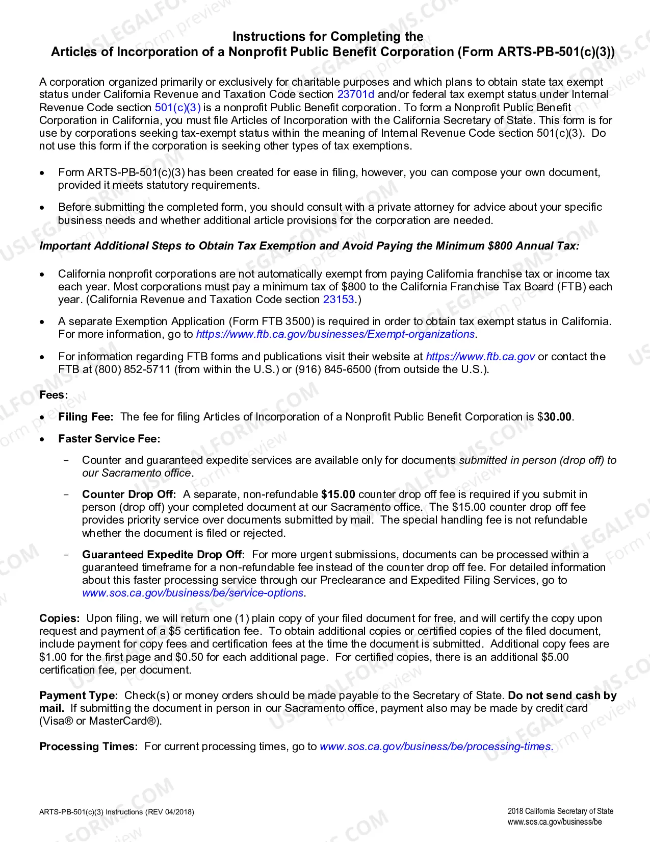 Preview California Articles of Incorporation for Domestic Nonprofit Nonstock Corporation