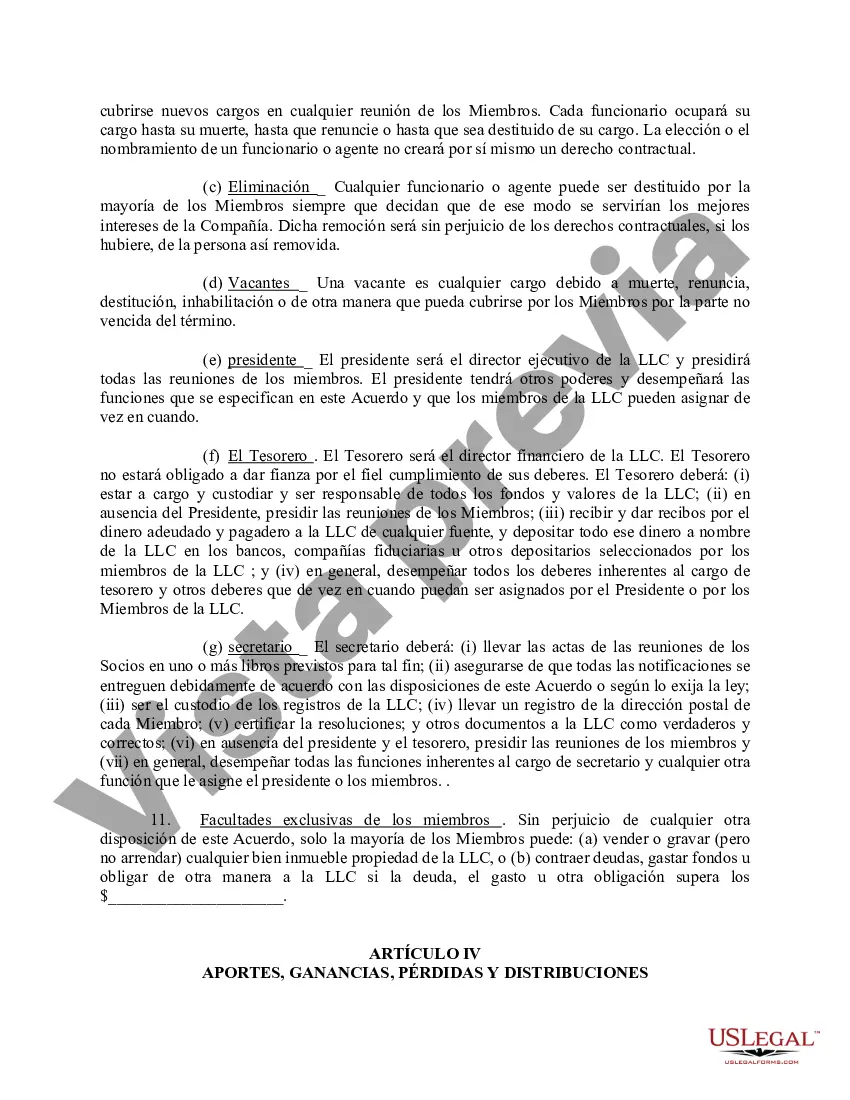 Preview Acuerdo Operativo de Sociedad de Responsabilidad Limitada LLC