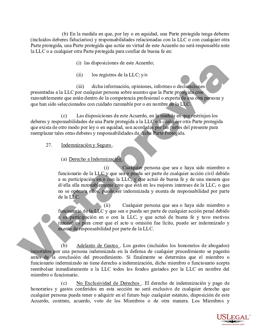 Preview Acuerdo Operativo de Sociedad de Responsabilidad Limitada LLC