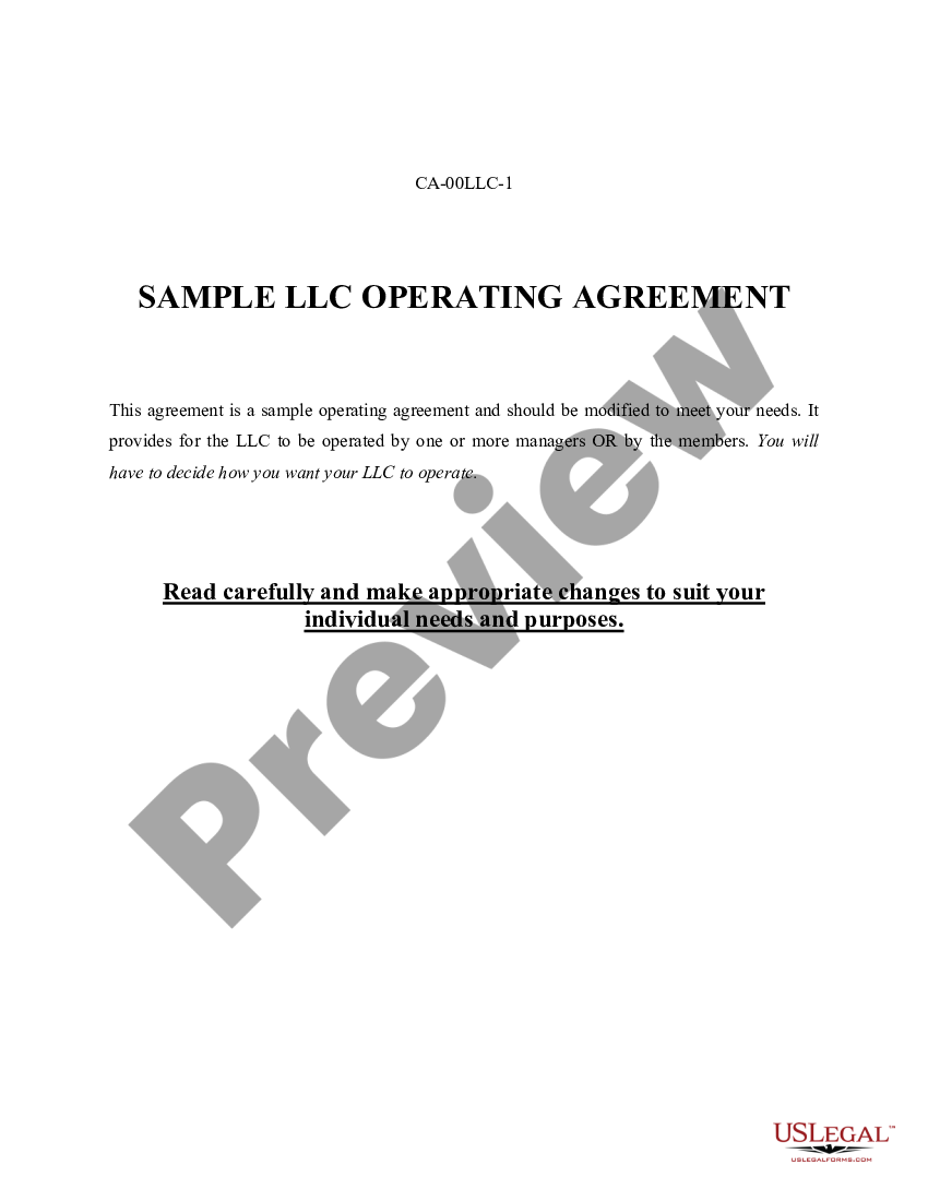 California Limited Liability Company LLC Operating Agreement Llc