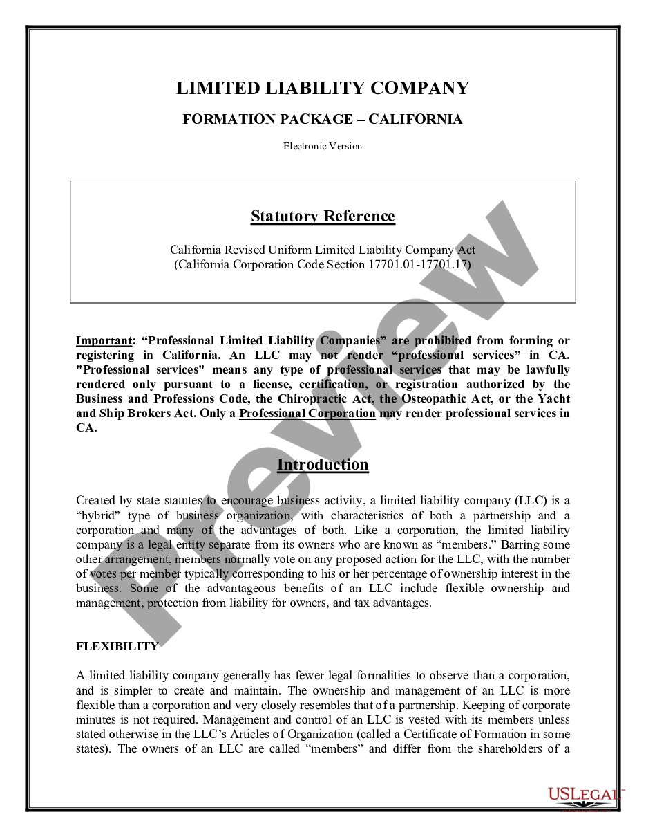 page 1 California Limited Liability Company LLC Formation Package preview