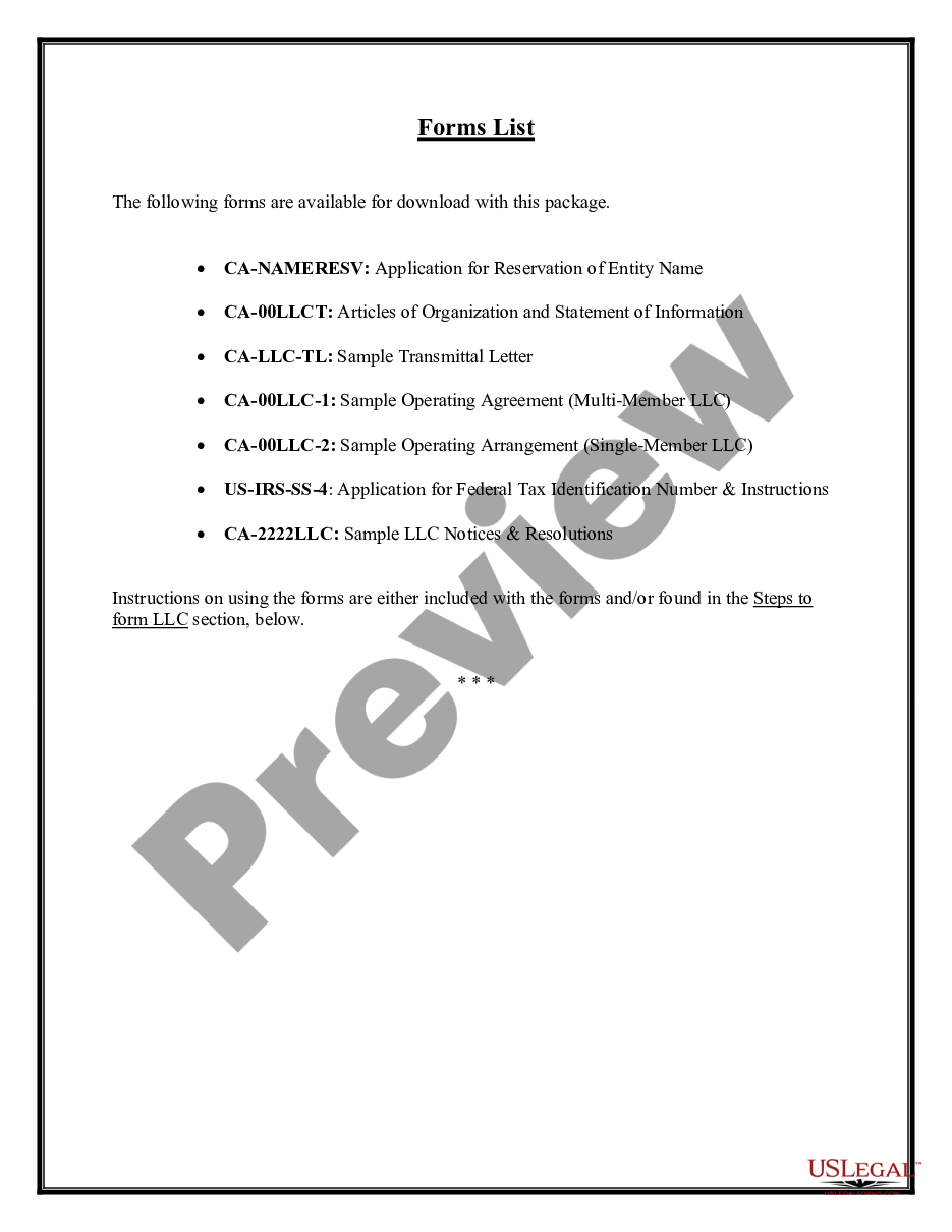 page 6 California Limited Liability Company LLC Formation Package preview