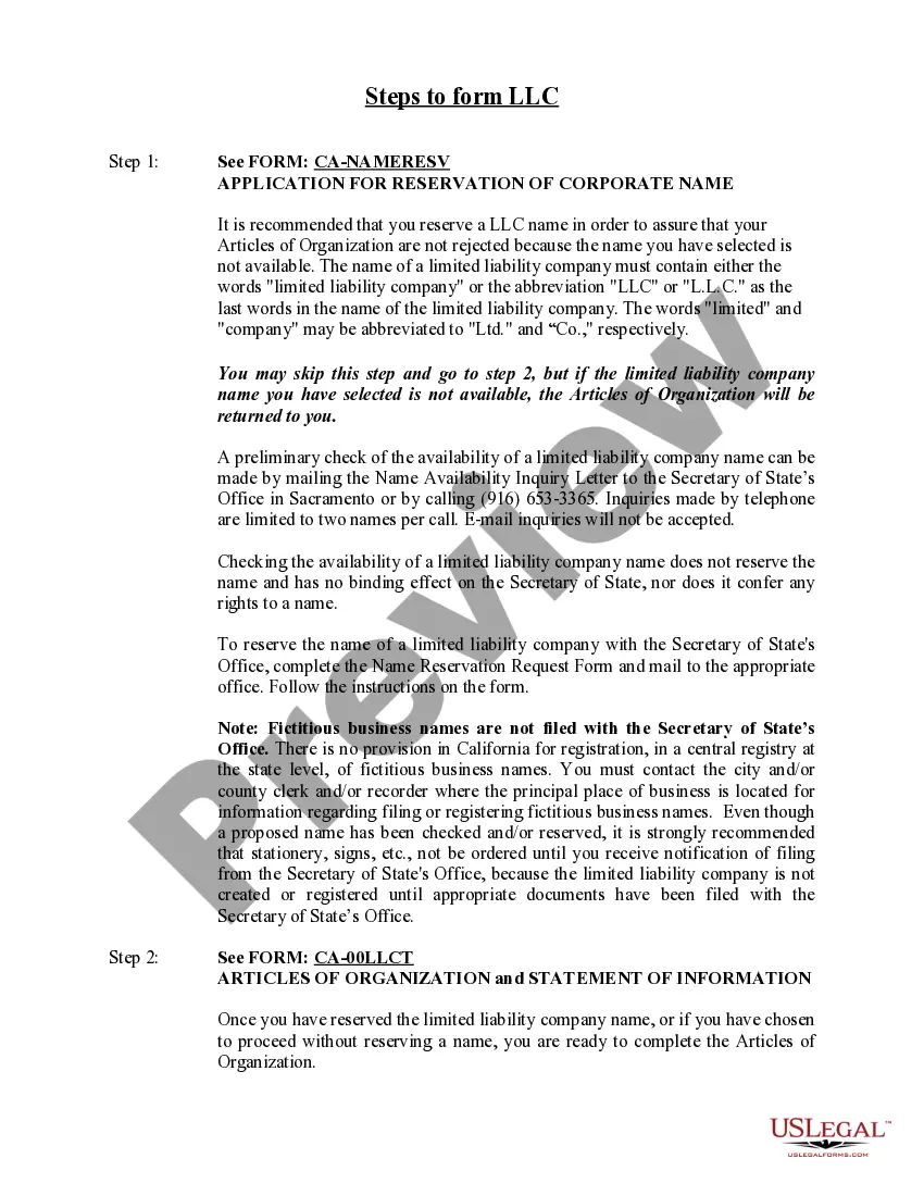 Preview California Limited Liability Company LLC Formation Package