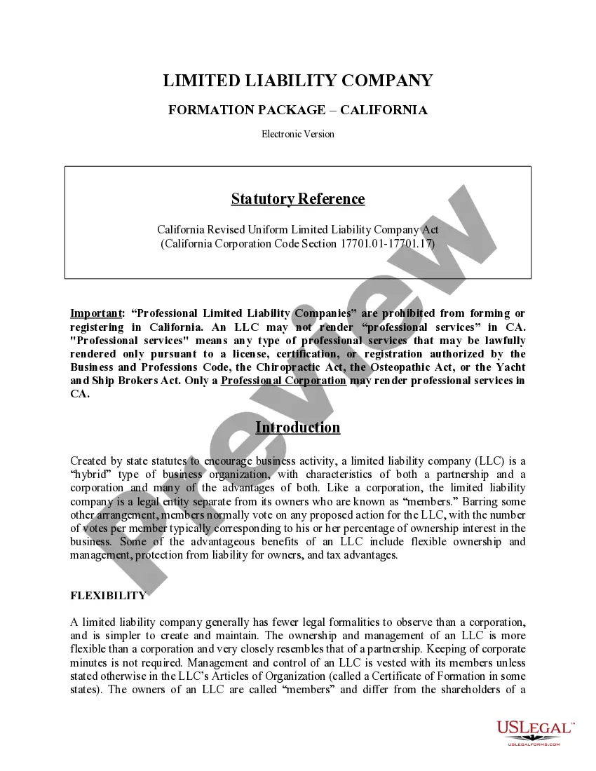 Preview California Limited Liability Company LLC Formation Package