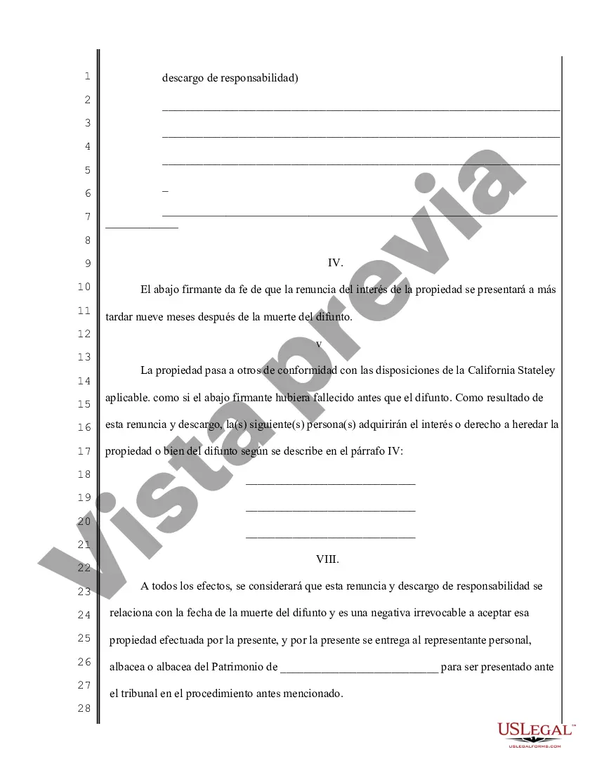 Preview Renuncia y renuncia de propiedad de California por testamento por testamento