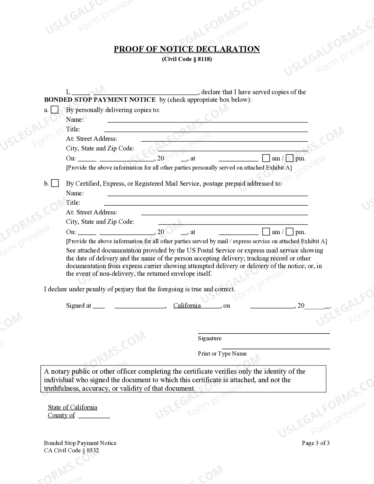 Preview Bonded Stop Payment Notice - Construction Liens - Individual