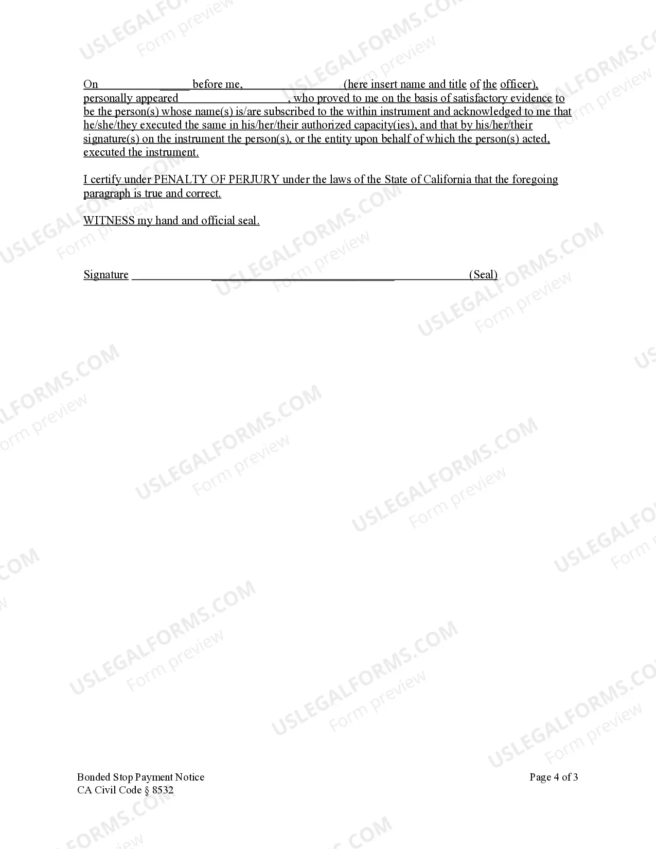 Preview Bonded Stop Payment Notice - Construction Liens - Individual