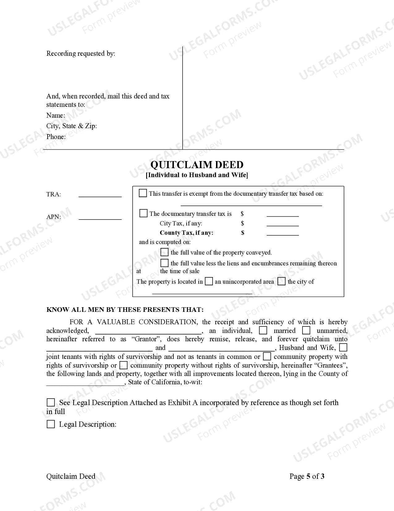 Preview Quitclaim Deed from Individual to Husband and Wife