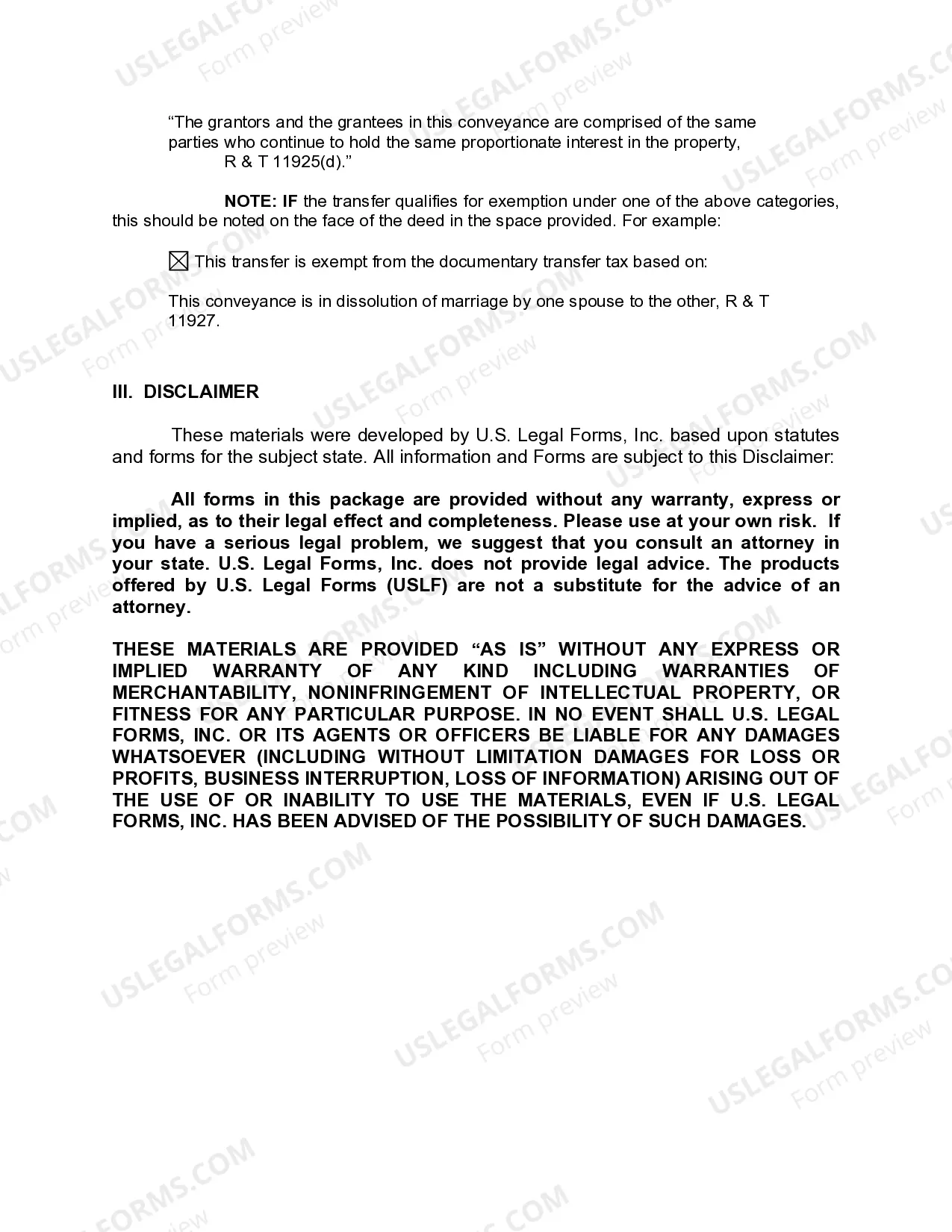 Preview Grant Deed from Individual to Husband and Wife with Reservation of Mineral Rights - Transfer