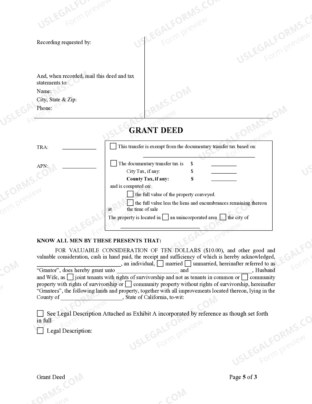 Preview Grant Deed from Individual to Husband and Wife