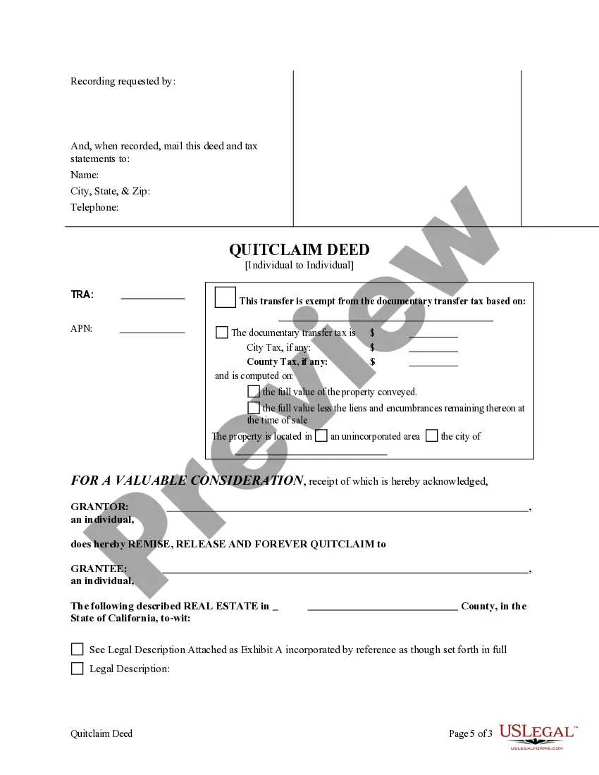 Preview Enhanced Life Estate or Lady Bird Quitclaim Deed from Individual to Individual