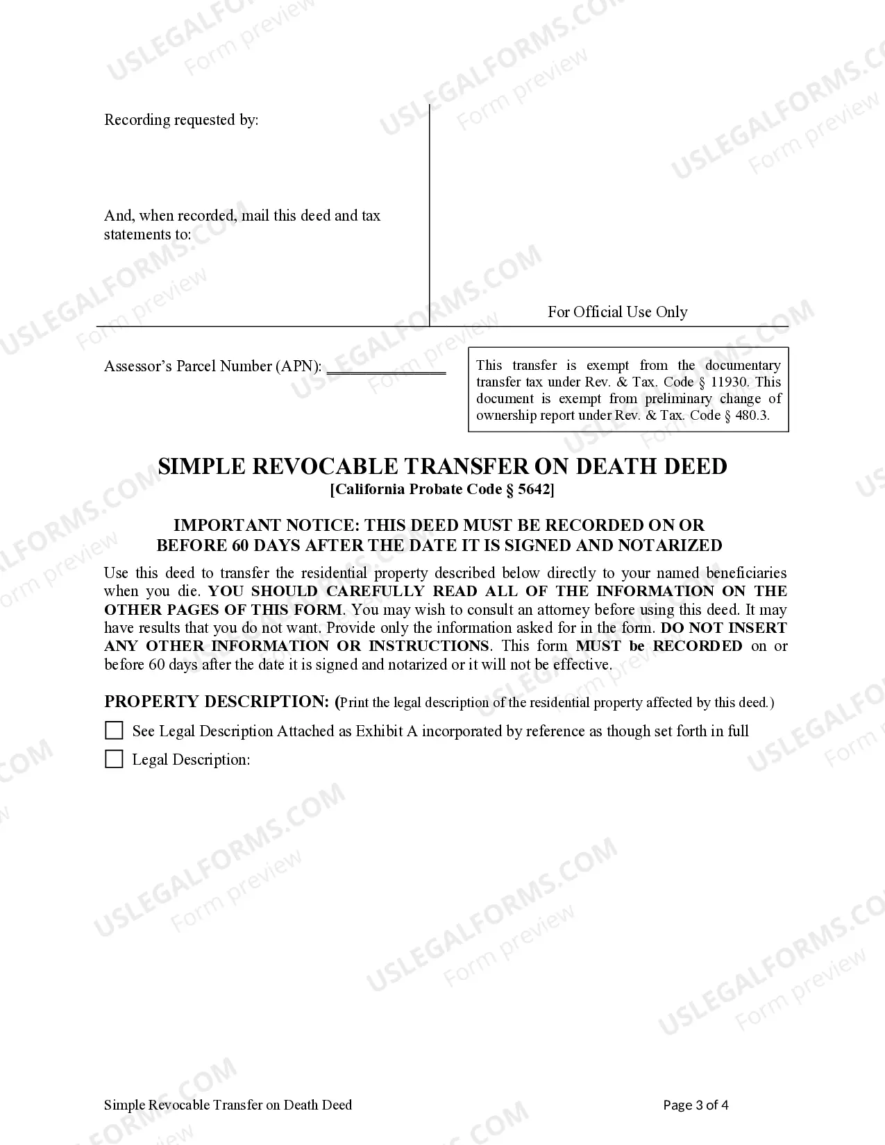 Preview Revocable Transfer on Death Deed - Individual to Individual