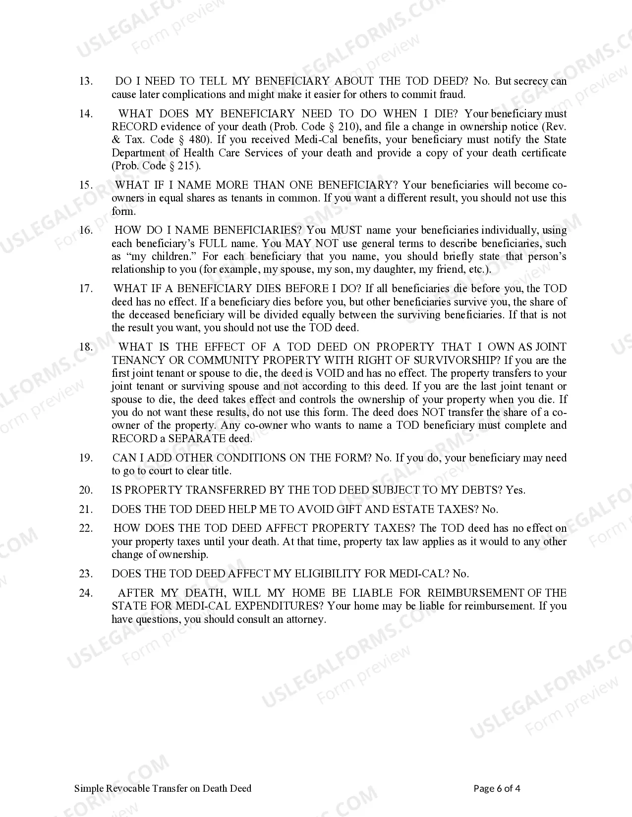 Preview Revocable Transfer on Death Deed - Individual to Individual