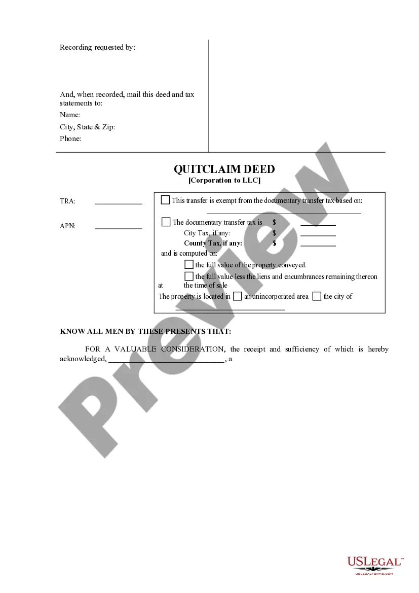 Preview Quitclaim Deed from Corporation to LLC