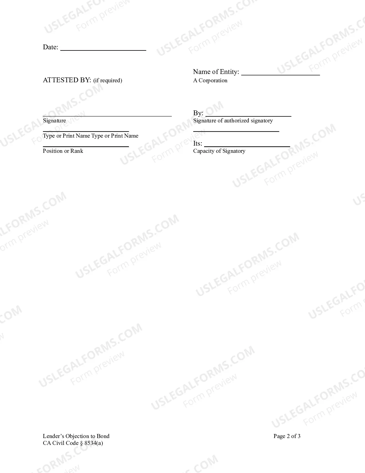 Preview Lender's Objection to Bond - Construction Liens - Corporations