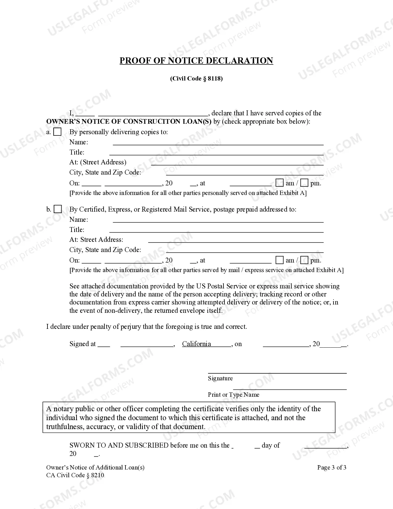 Preview Owner's Notice of Increase in Construction Costs - Individual