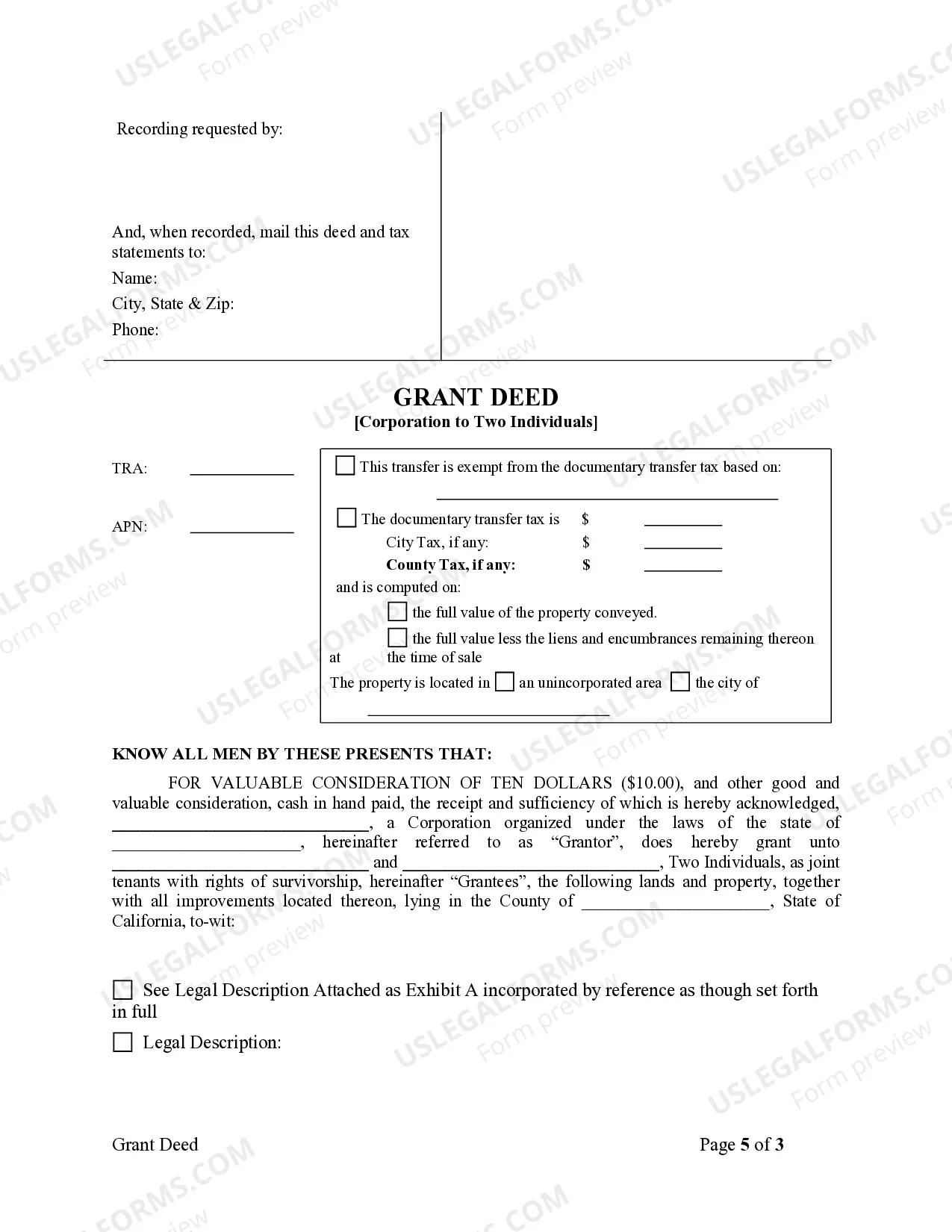 Preview Grant Deed from Corporation to Two Individuals