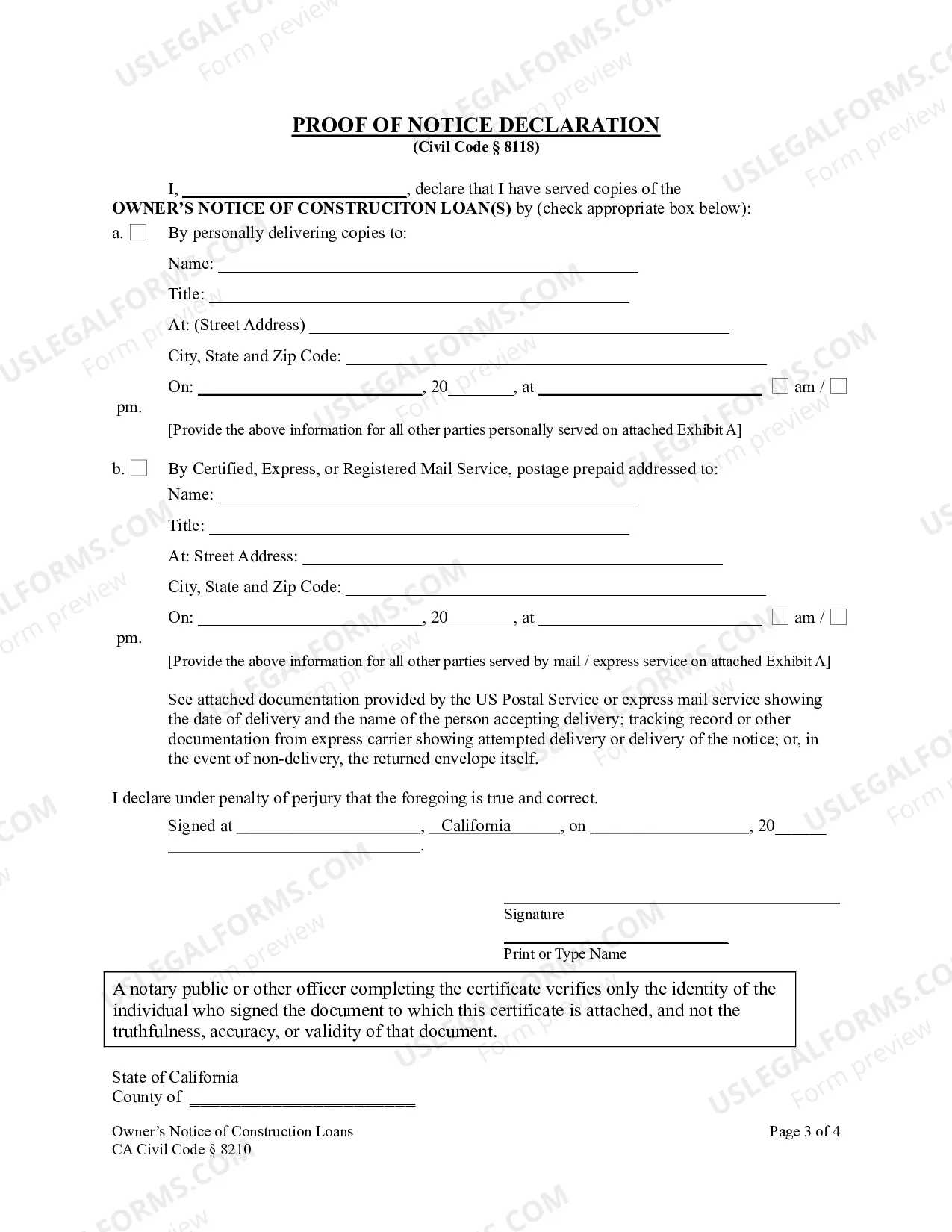 Preview Owner's Notice of Increase in Construction Costs - Corporation