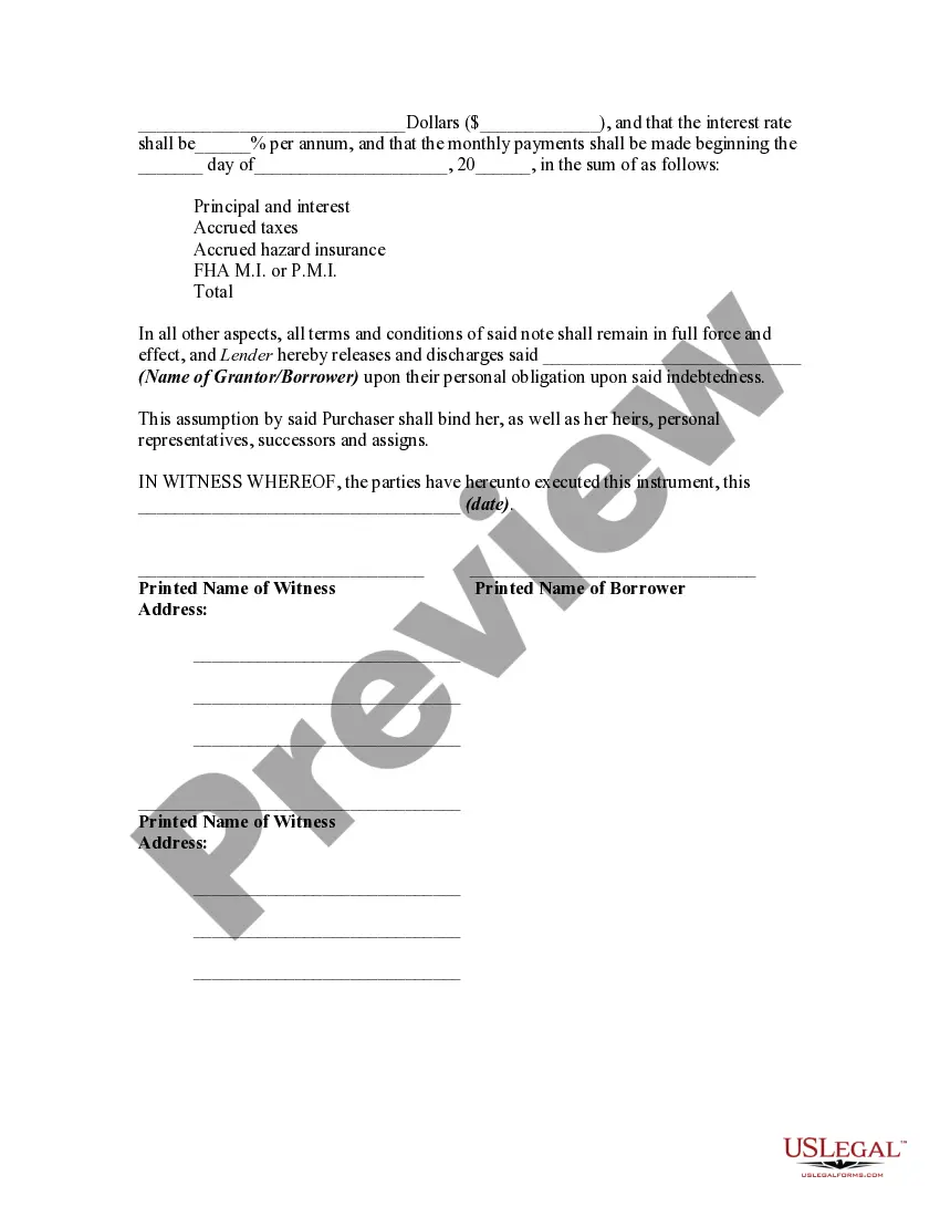 Preview Assumption of Deed of Trust, and Release of One of Original Borrowers