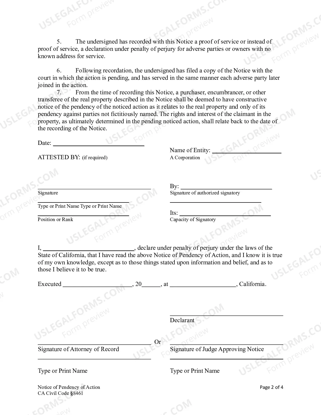 Preview Notice of Lis Pendens - Corporation