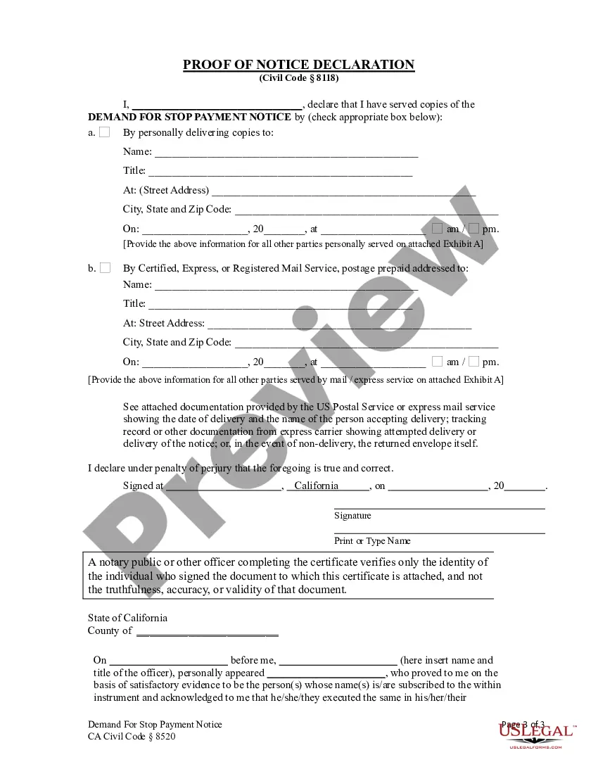 Preview Demand for Stop Notice - Individual