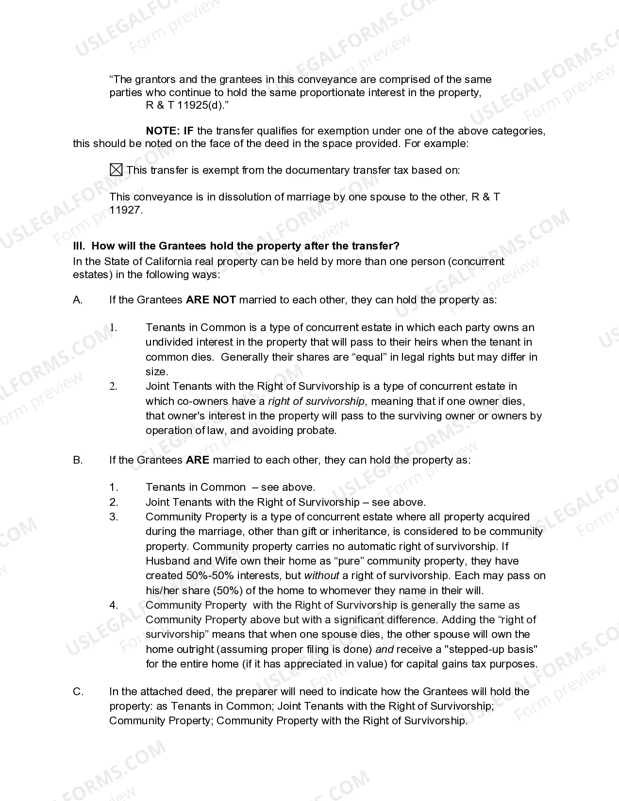 Preview Grant Deed from Husband to Himself and Wife