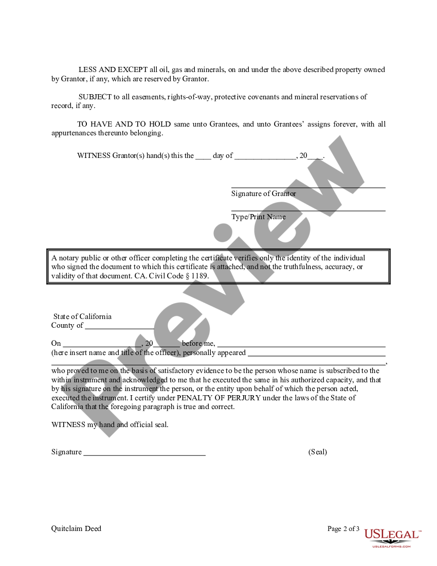 California Quitclaim Deed from Husband to Himself and Wife - Quitclaim ...