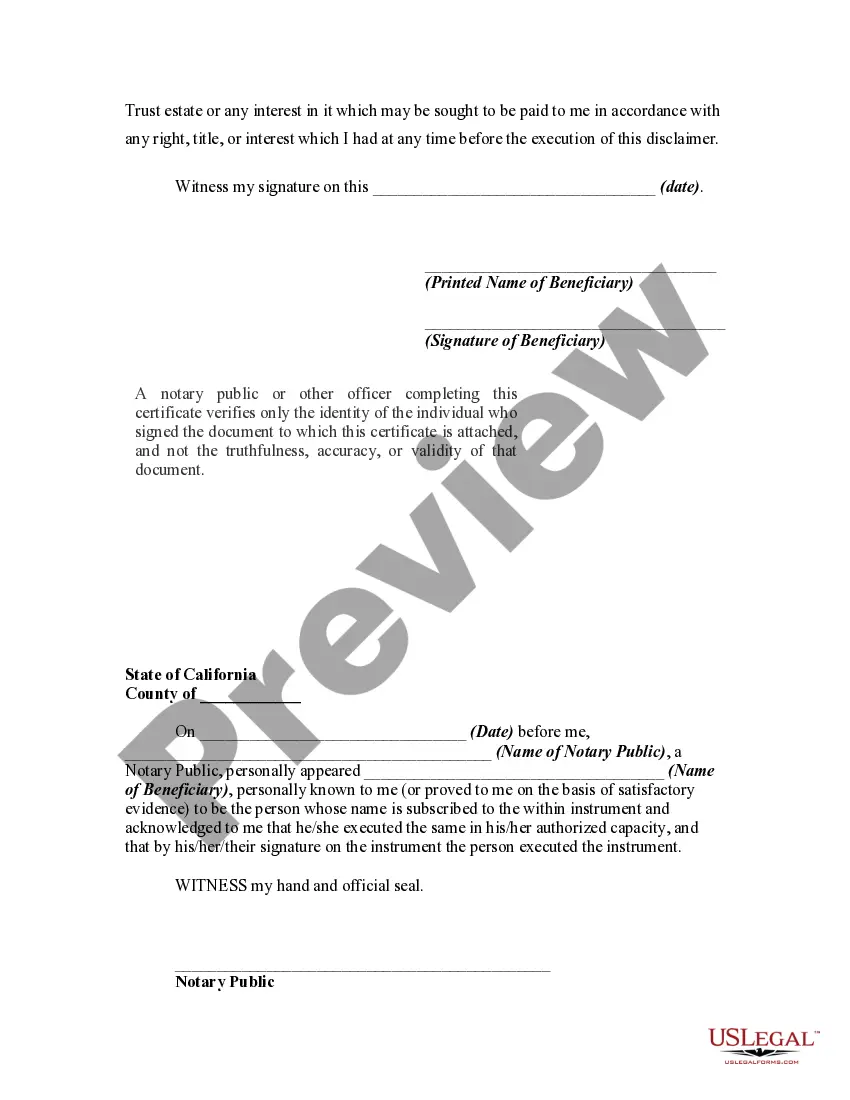 Preview Disclaimer by Beneficiary of all Rights under Trust and Acceptance of Disclaimer by Trustee