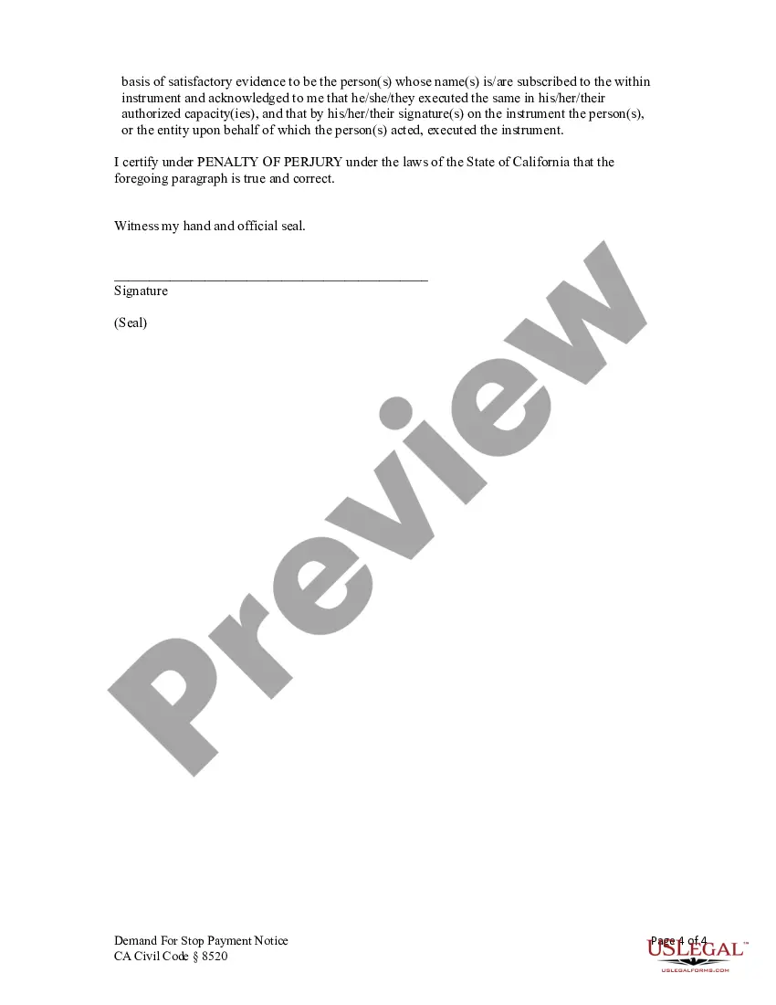 Preview Demand for Stop Notice - Corporation