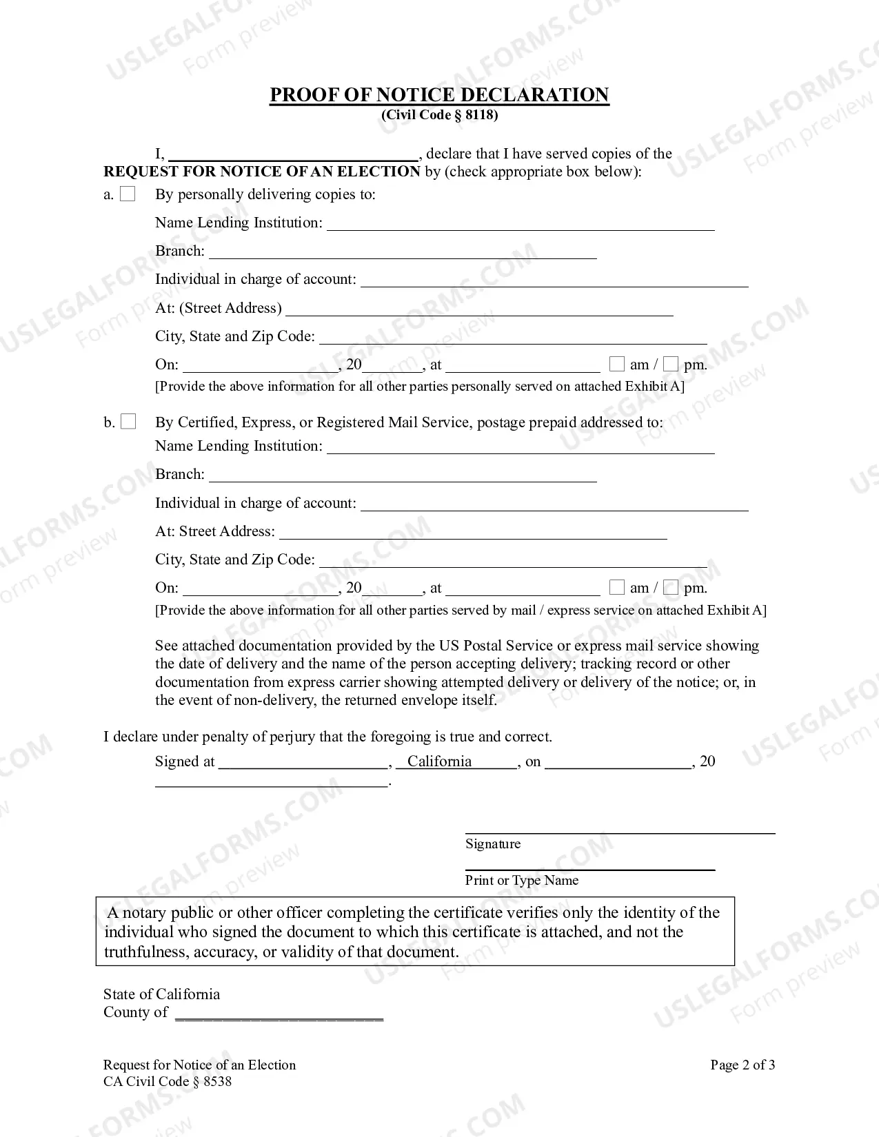 Preview Request for Notice of Election - Individual