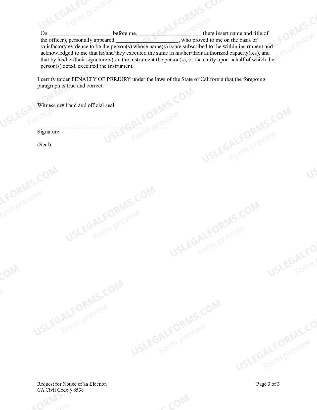 Preview Request for Notice of Election - Individual
