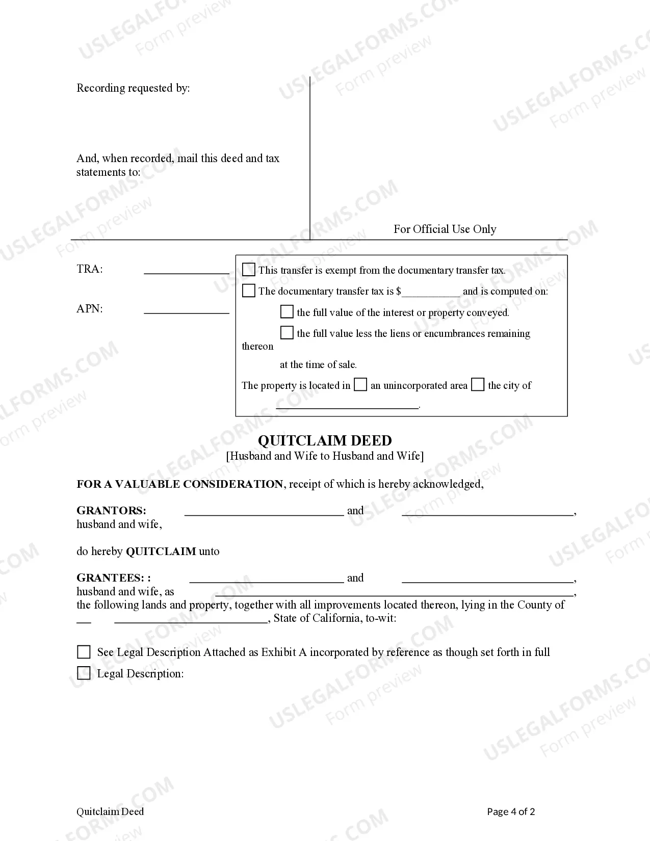 Preview Quitclaim Deed from Husband and Wife to Husband and Wife