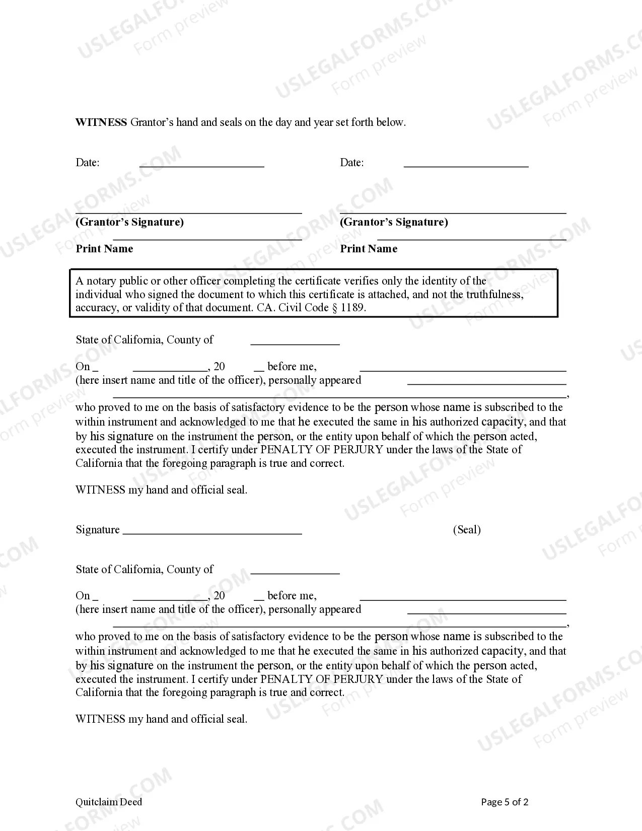 Preview Quitclaim Deed from Husband and Wife to Husband and Wife