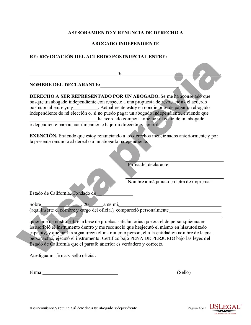 Preview Revocación del Acuerdo de Propiedad Postnupcial - California