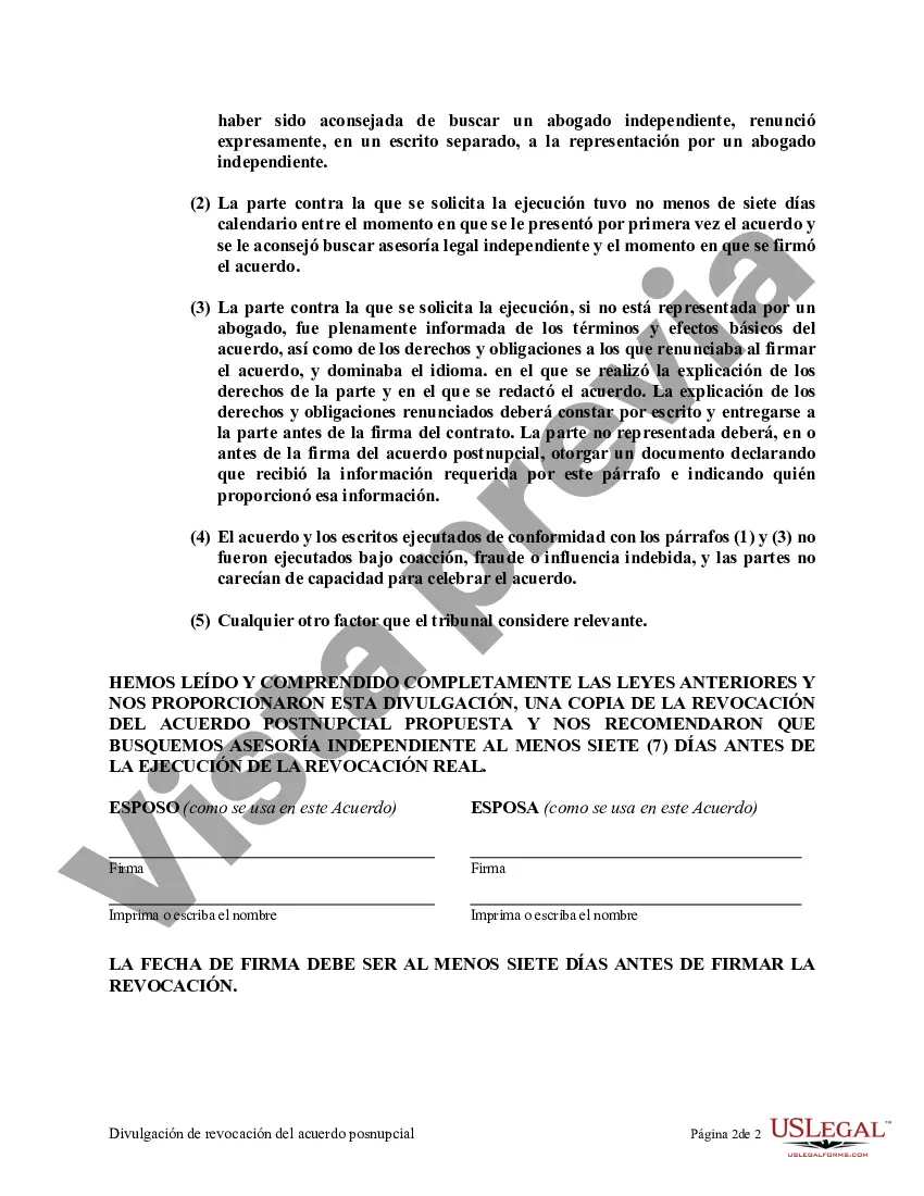 Preview Revocación del Acuerdo de Propiedad Postnupcial - California