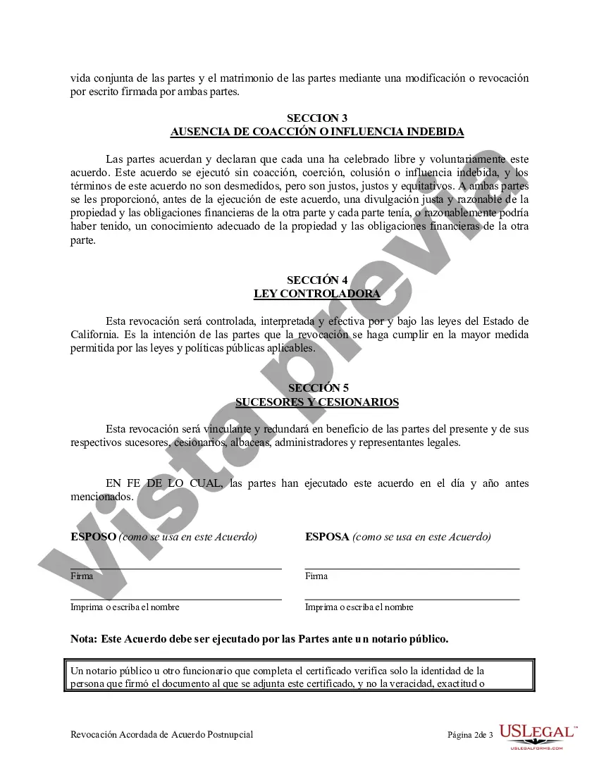 Preview Revocación del Acuerdo de Propiedad Postnupcial - California