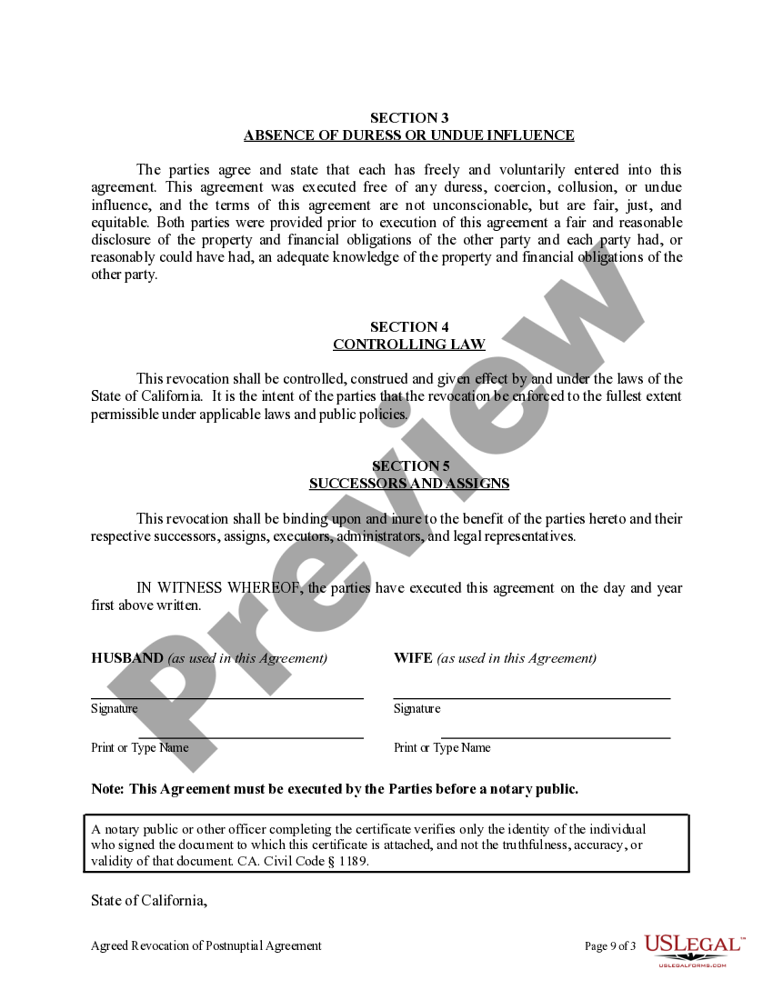 Revocation of Postnuptial Property Agreement - California ...