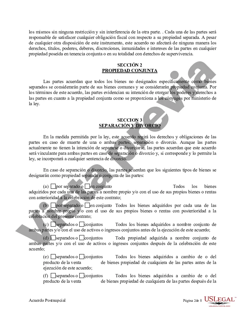 Preview Acuerdo de propiedad posnupcial - California