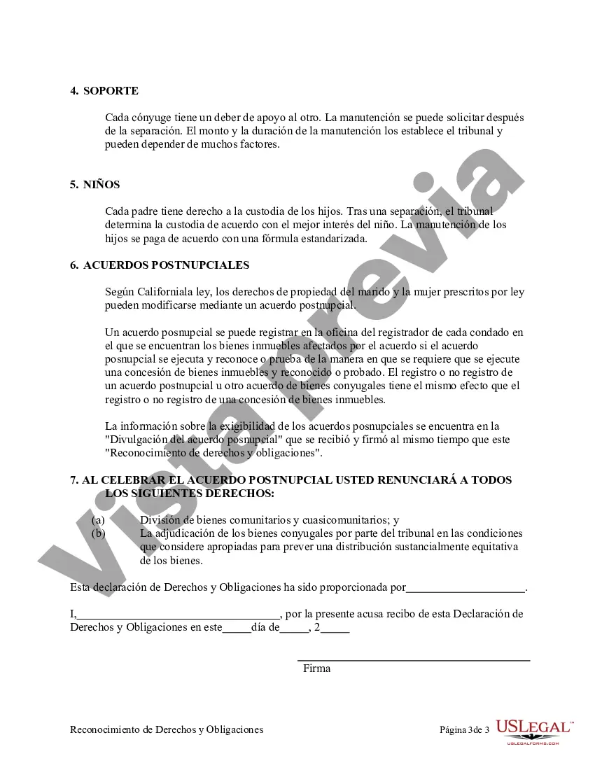 Preview Acuerdo de propiedad posnupcial - California