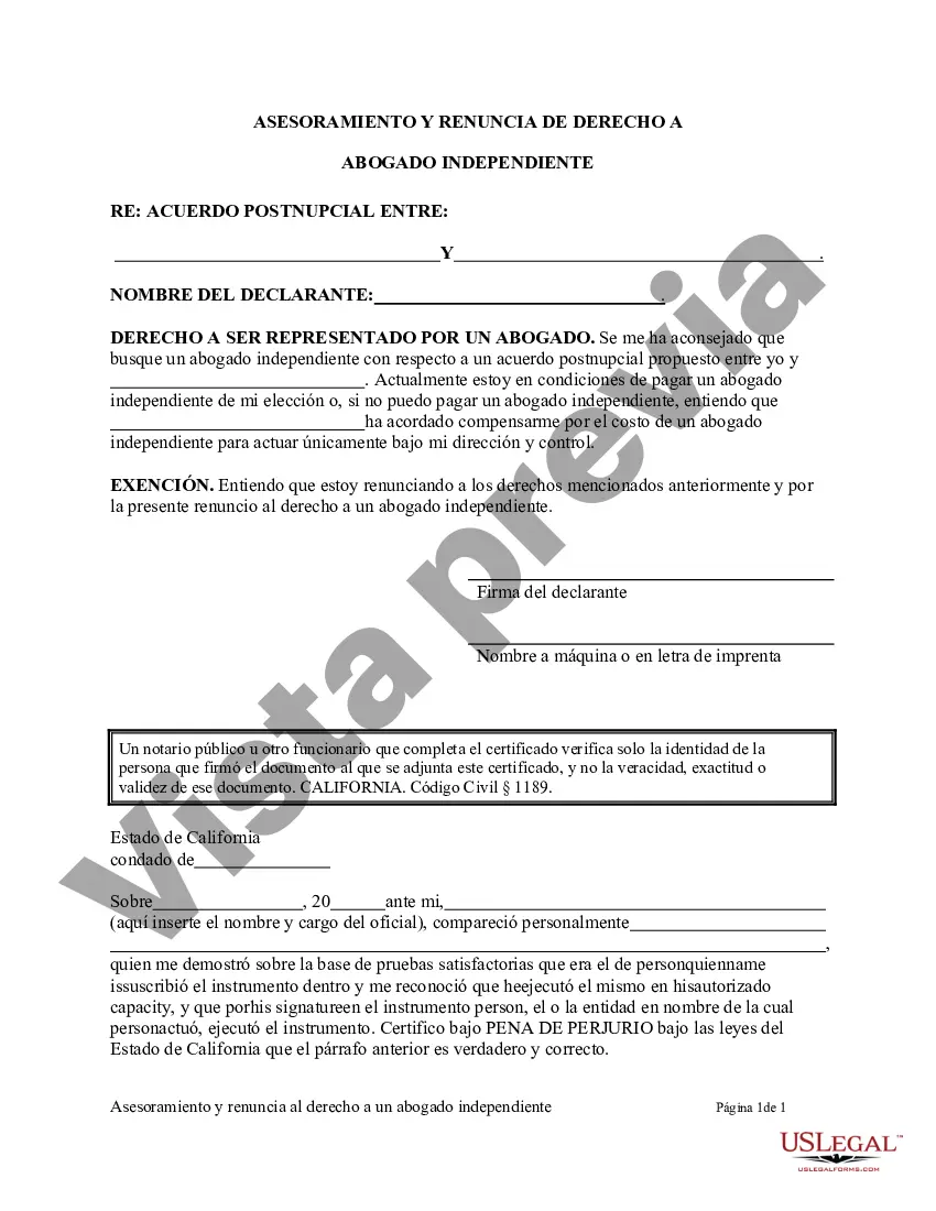 Preview Acuerdo de propiedad posnupcial - California