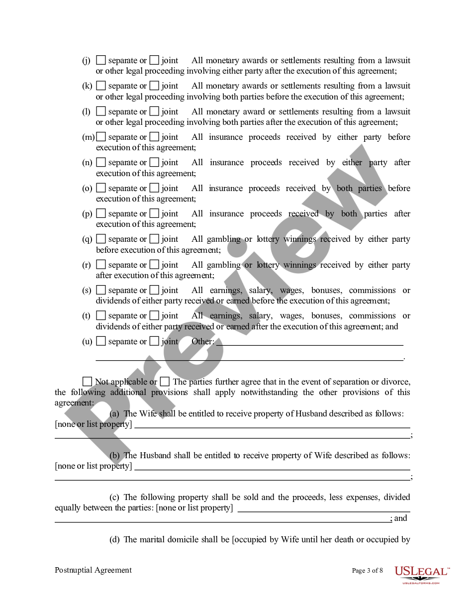 page 9 Postnuptial Property Agreement - California preview